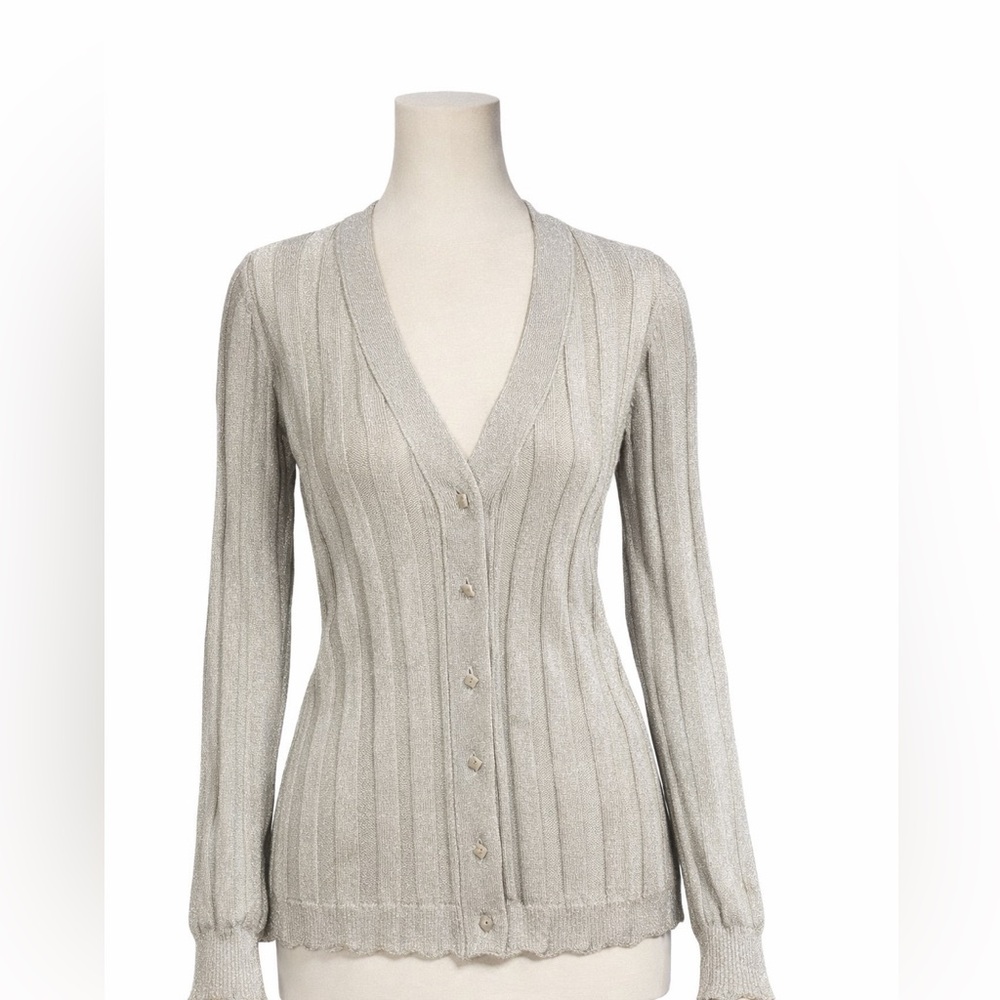 Vintage Silver Dressy Metallic Cardigan Large Made in Italy‎ 1960s.